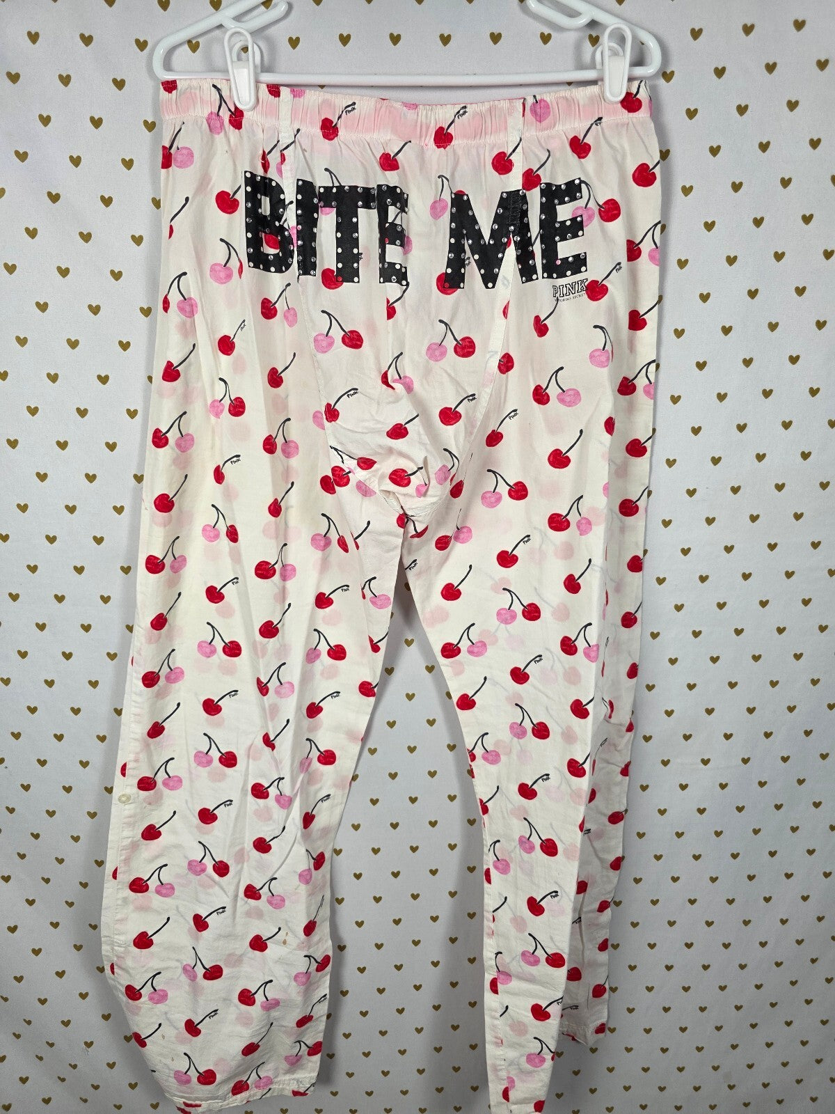Victorias Secret Vintage PINK DIaper Butt Boyfriend Sleep Pants BITE ME MEDIUM