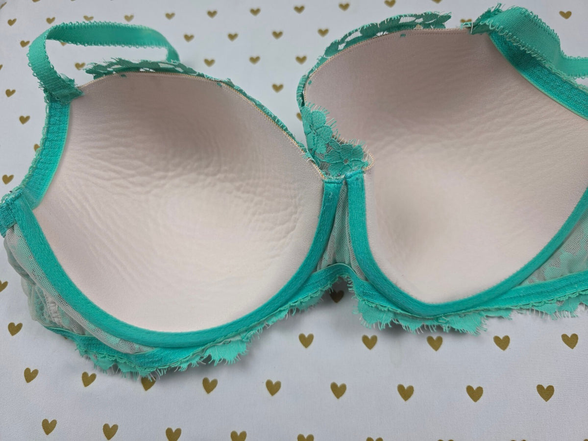 Victorias Secret Mint Bling Dream angels Lined Demi Balconette Bra 38DDD 38F