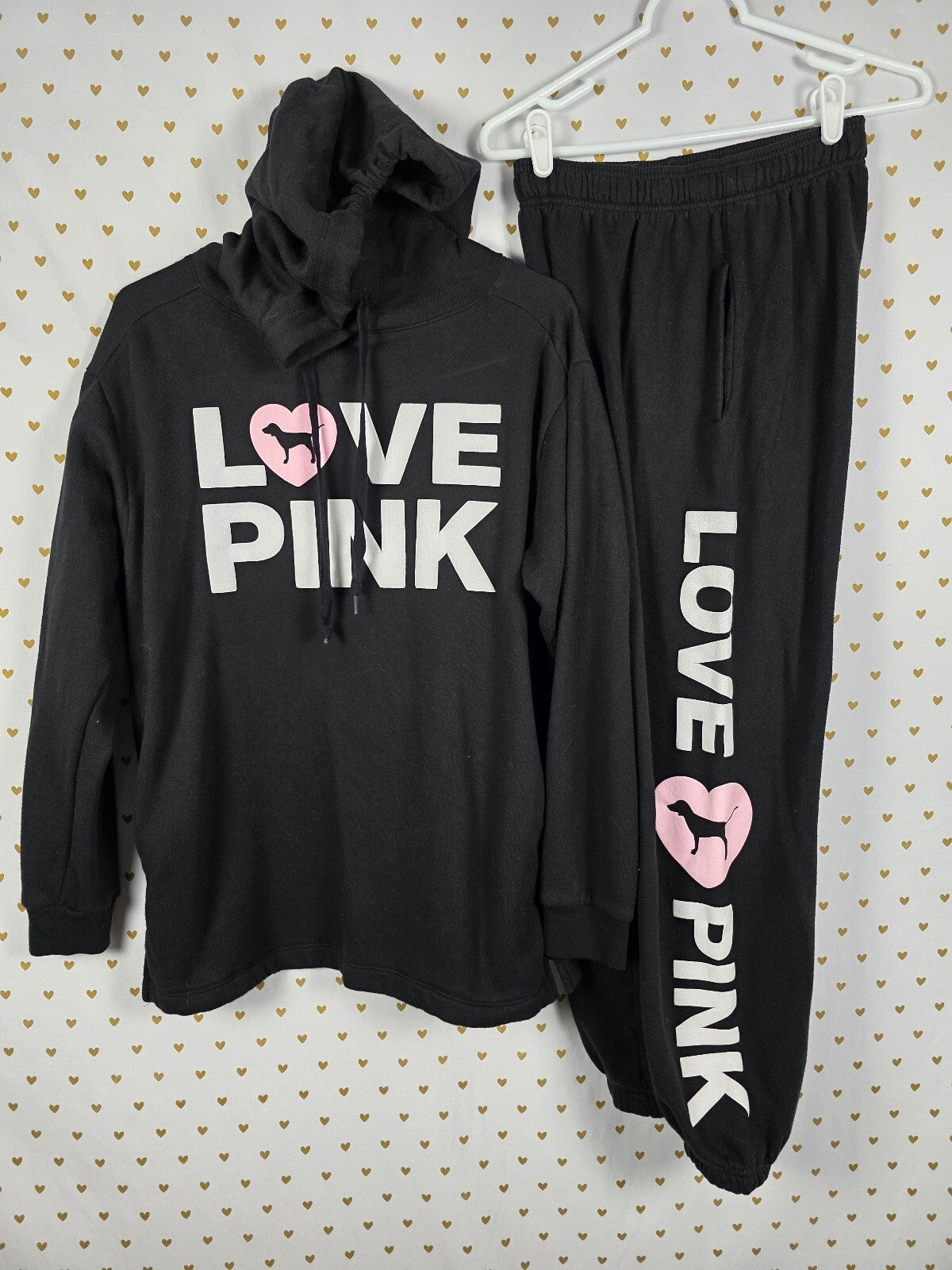 Victorias Secret Pink CAMPUS ORIGINALS Hoodie Sweats SET XS Pullover Pants 2pc