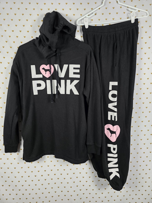Victorias Secret Pink CAMPUS ORIGINALS Hoodie Sweats SET XS Pullover Pants 2pc