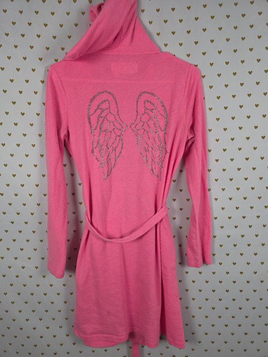 Vintage Victoria's Secret Pink Rhinestone Angel Wings Hooded Robe XS Y2K BLING