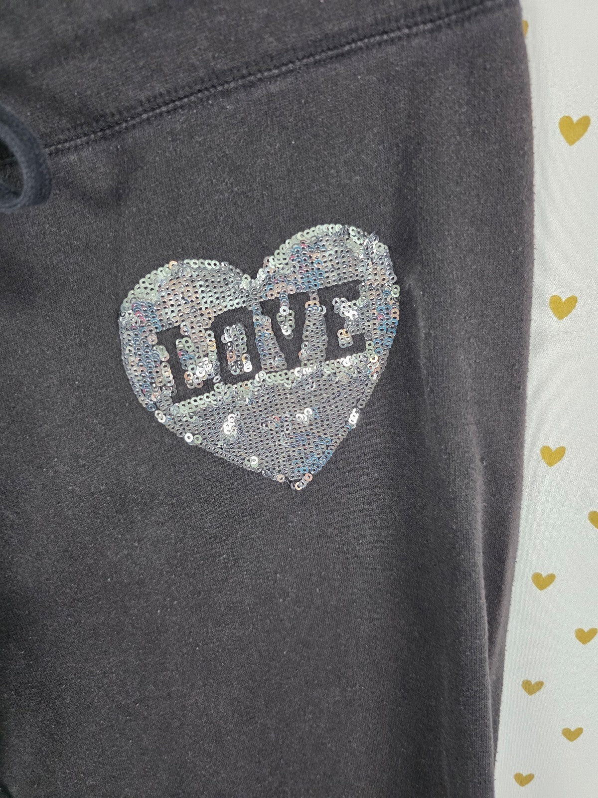 Victorias Secret PINK Vintage Y2k Black Bling Sequined Heart Sweats Sweatpants S