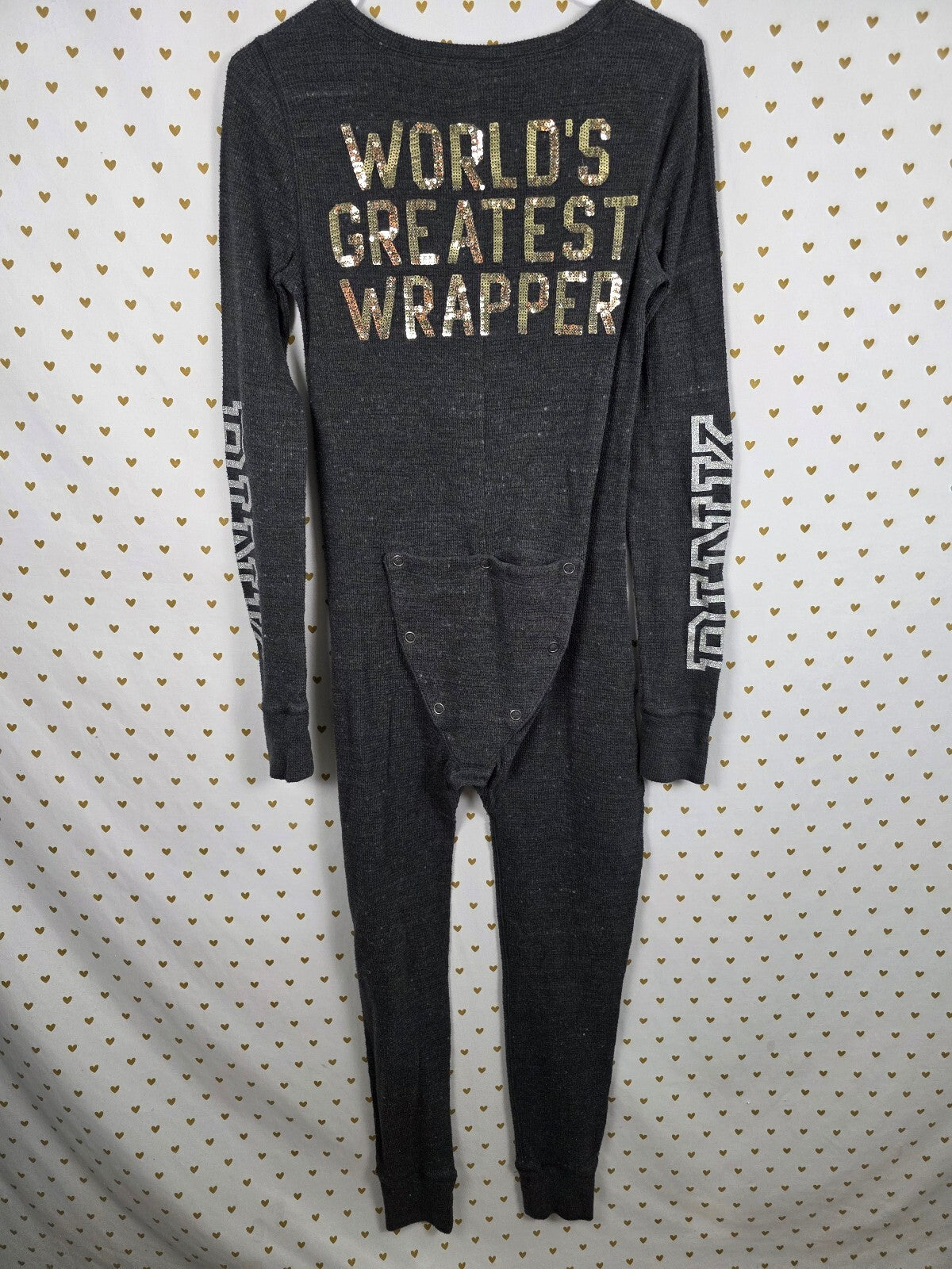 Victoria's Secret PINK Union Suit M World's Greatest Wrapper Sequin Pajamas