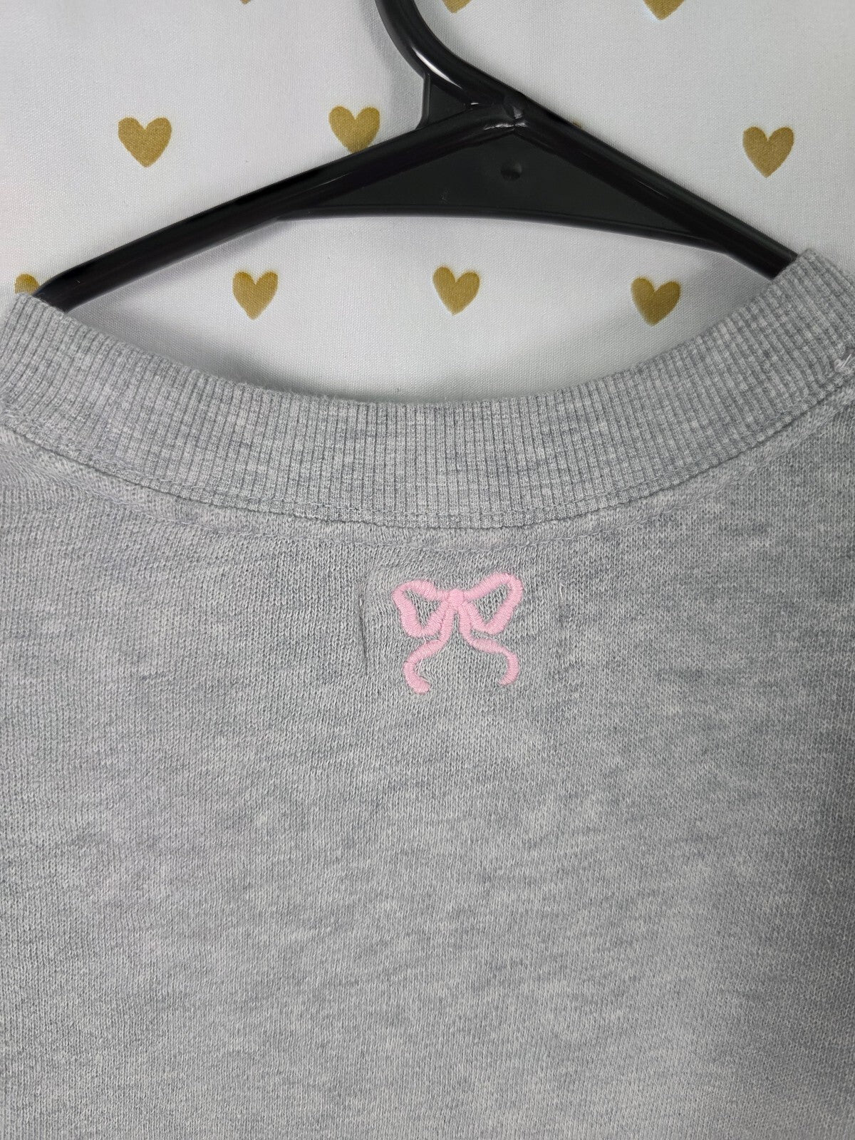 PINK x LoveShackFancy Oversized Crew Sweatshirt XS Gray Logo Bow Limited