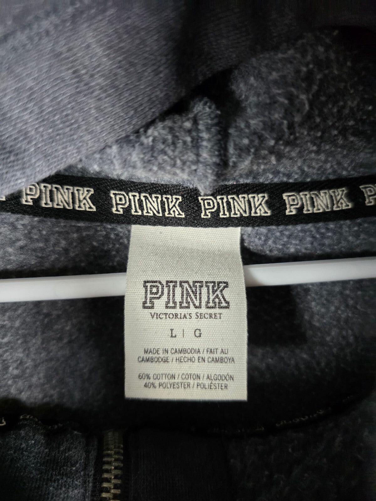 Victorias Secret Pink Grey Gradient Bling Sequined Full zip Hoodie Jacket Large