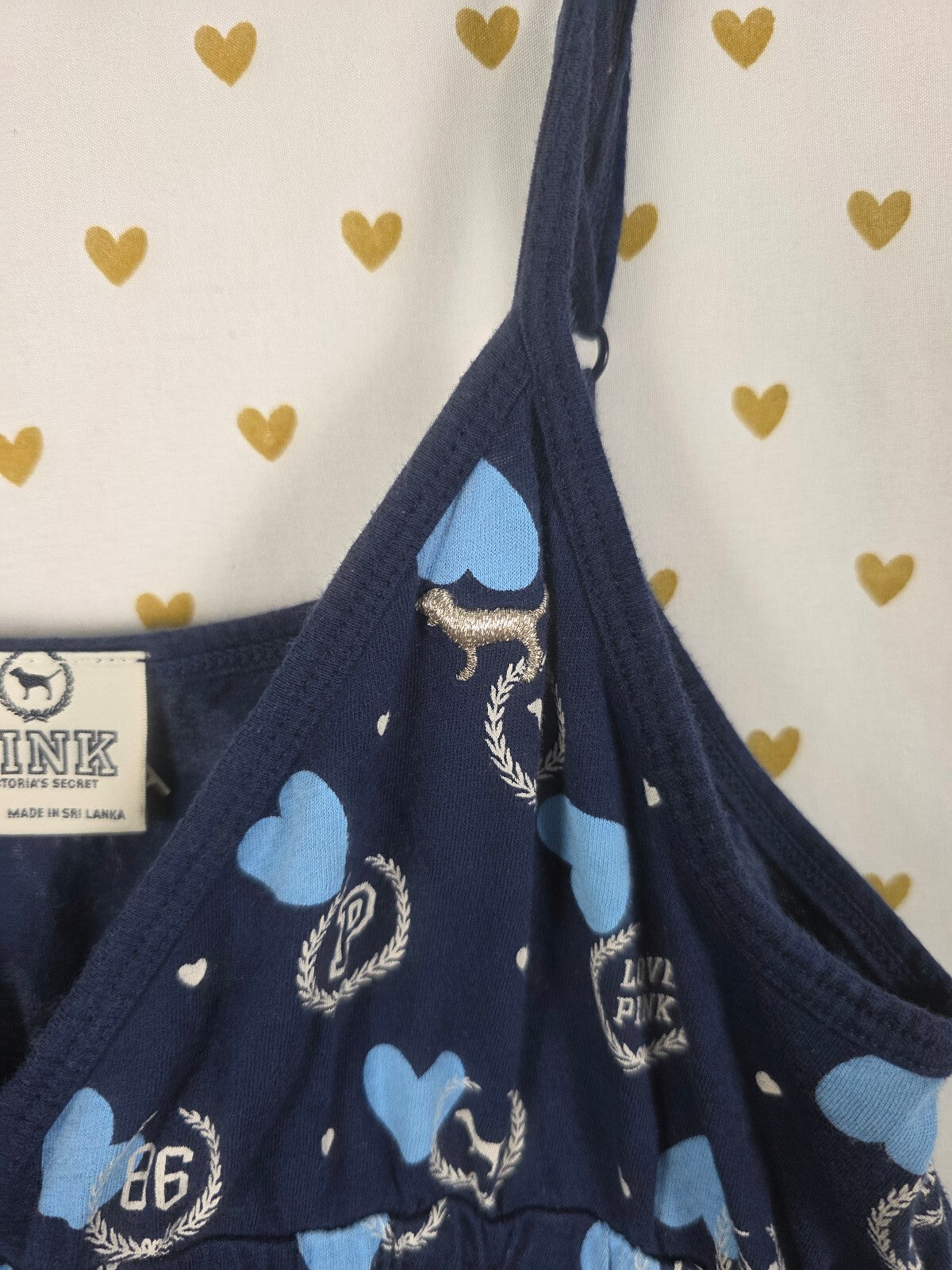 Victoria's Secret PINK Babydoll Chemise Sleep Dress Blue Hearts Logo SM Sundress