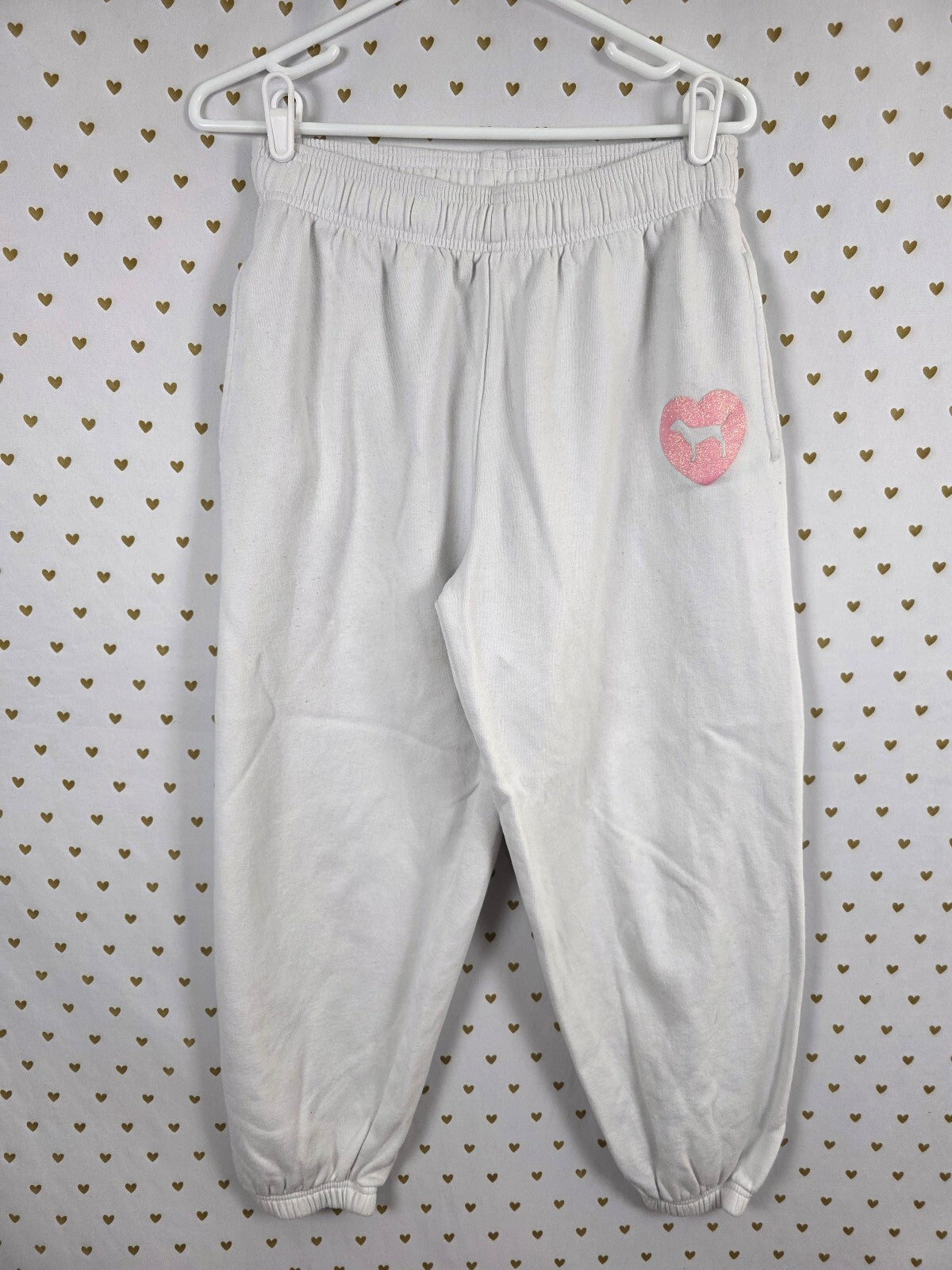 Victorias Secret PINK Campus Originals White Glitter Bling Logo Butt Sweats Med