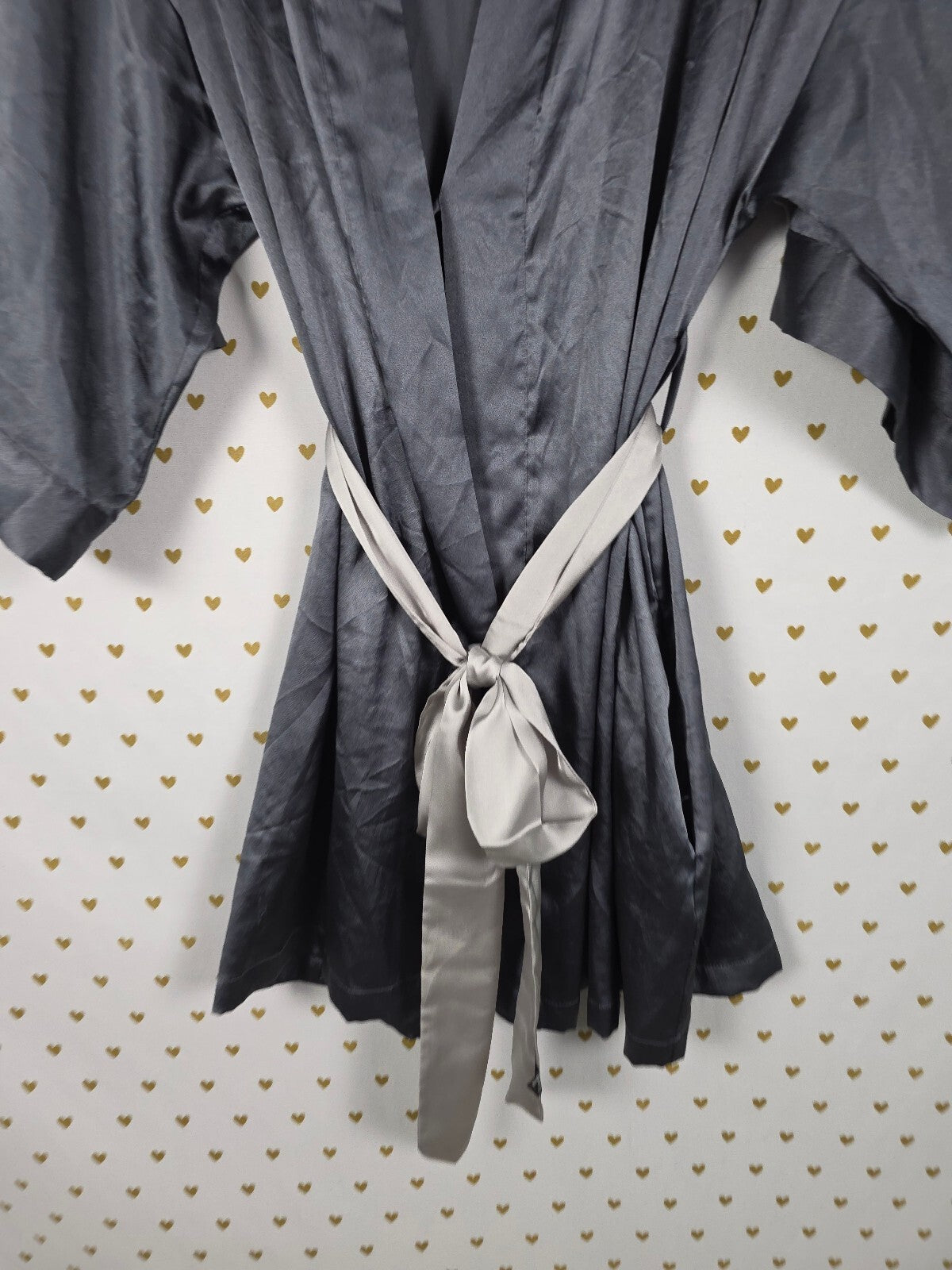 Victorias Secret Satin Silky Robe Grey Lounge Wrap Kimono XS SMALL