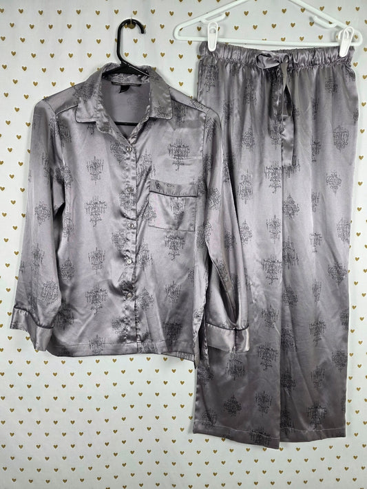 Victorias Secret Grey Satin 2pc Sleep Set Pajamas Shirt Pants XS Outfit