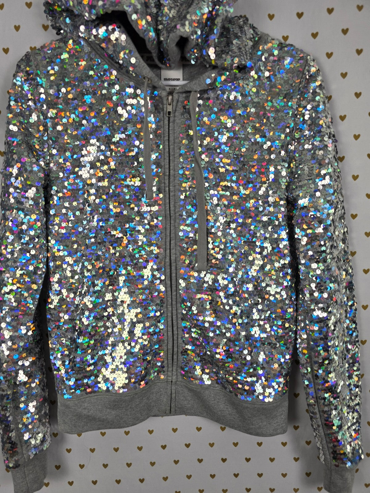 PINK Victoria's Secret Fashion Show FULL Sequin Zip Hoodie Gray S BLING HTF