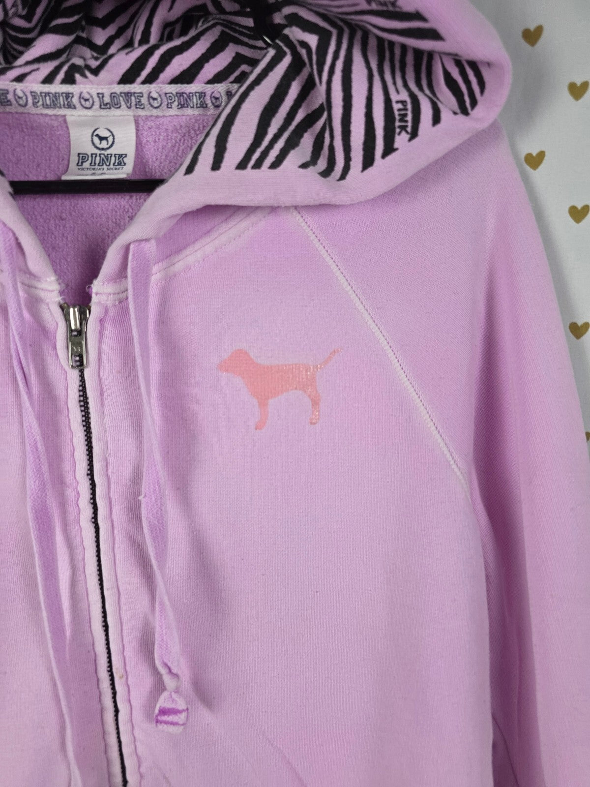 Victorias Secret Pink ZEBRA animal Print Vintage Hoodie Full zip Jacket SMALL