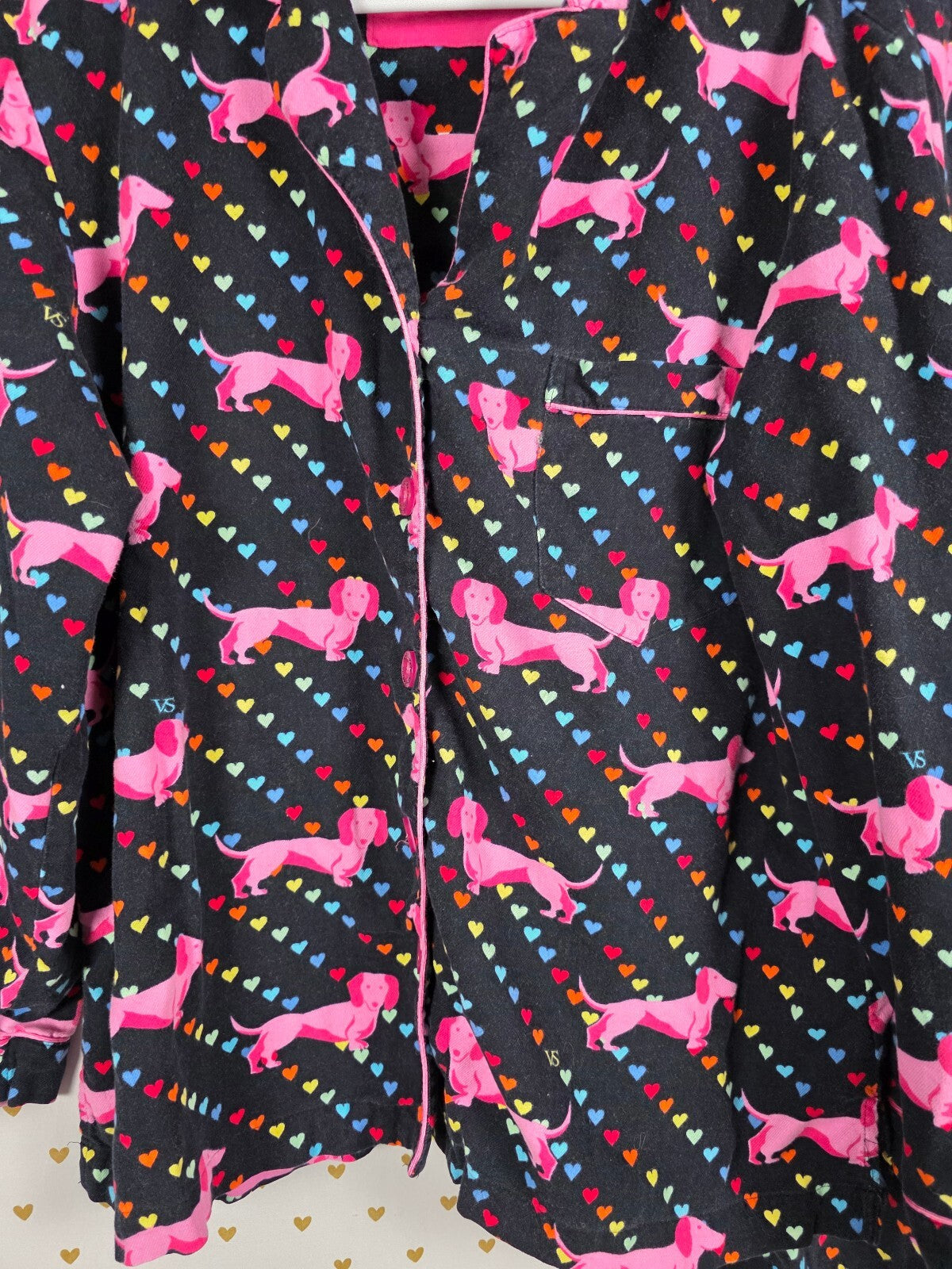 Victoria's Secret Vintage Dachshund Dog Hearts Pajama Set M 100% Cotton RARE