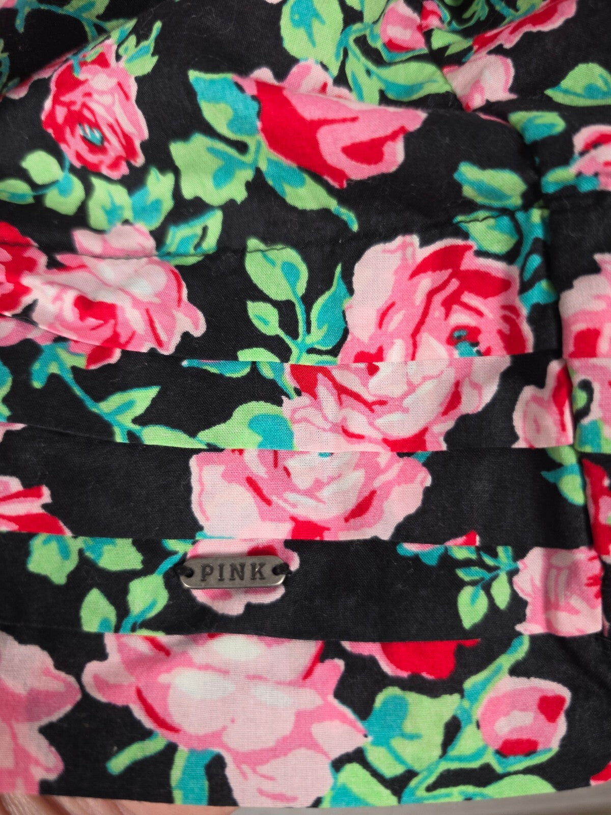 PINK Victoria's Secret Floral Skater Dress Criss Cross Back Black Medium