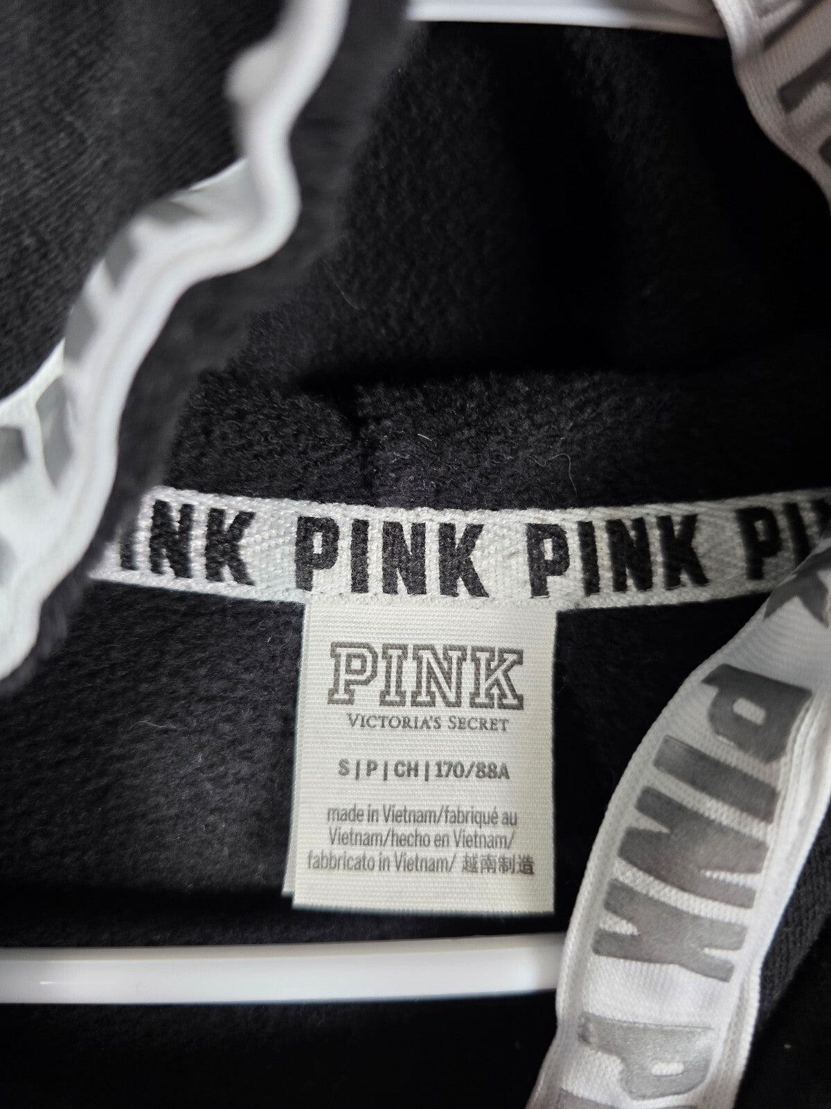 Victorias Secret Pink Dog Logo BLING Sequined Hooded Sweater Pullover Small