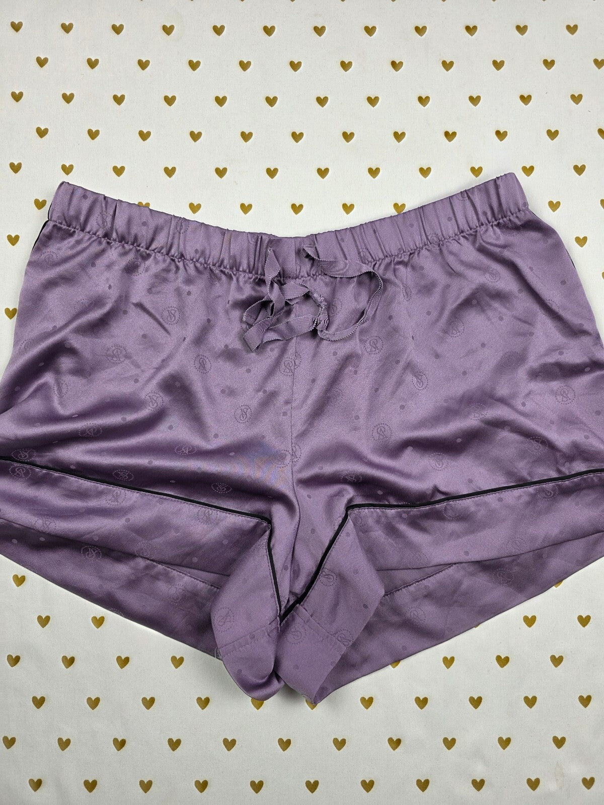 Victorias Secret Purple Polka Dot Satin Medium Sleep Shorts Boxers Pajama Bottom