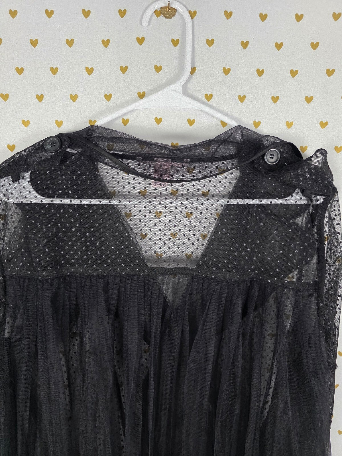Victoria's Secret Black Sheer Tulle Maxi Robe M/L Polka Dot Ruffle Trench