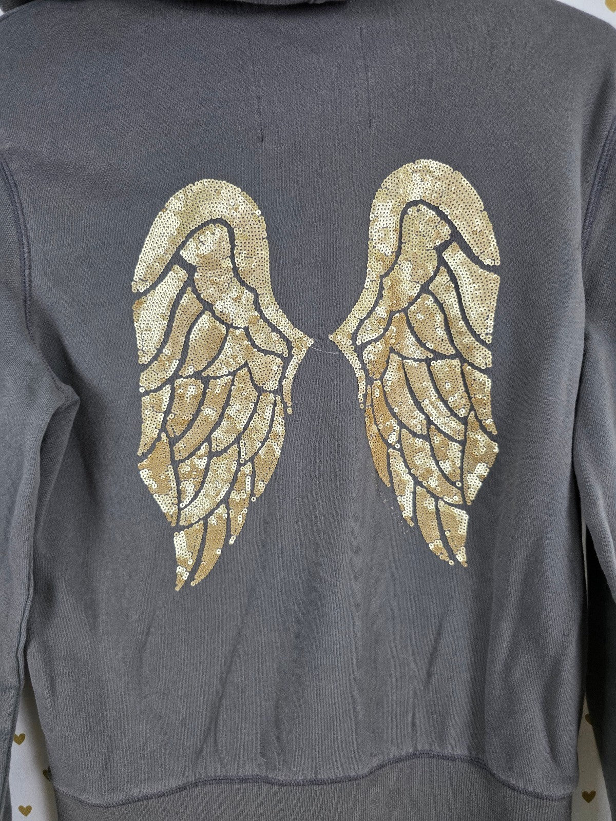 Victorias Secret Angels BLING WINGS Full Zip Hoodie Jacket Grey Gold Small