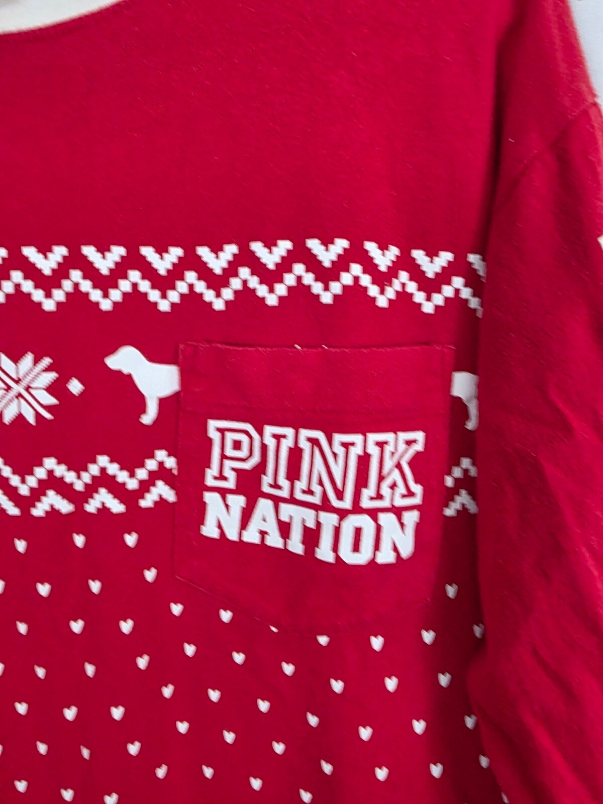 Victorias Secret PINK Nation Red Winter Long Sleeve Tee XS
