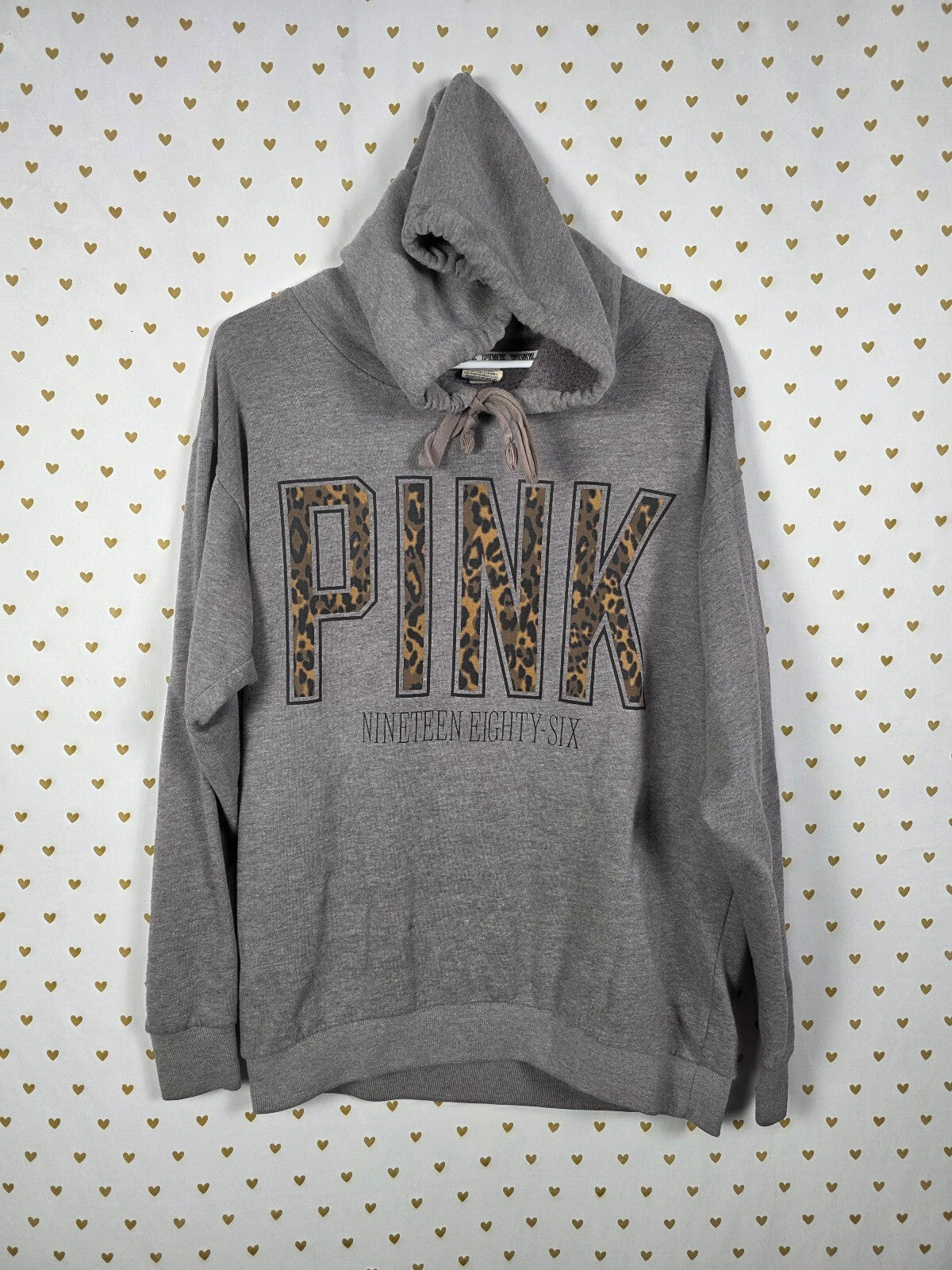 Victorias Secret Pink Leopard Cheetah Oversized Grey Hoodie Sweater Small