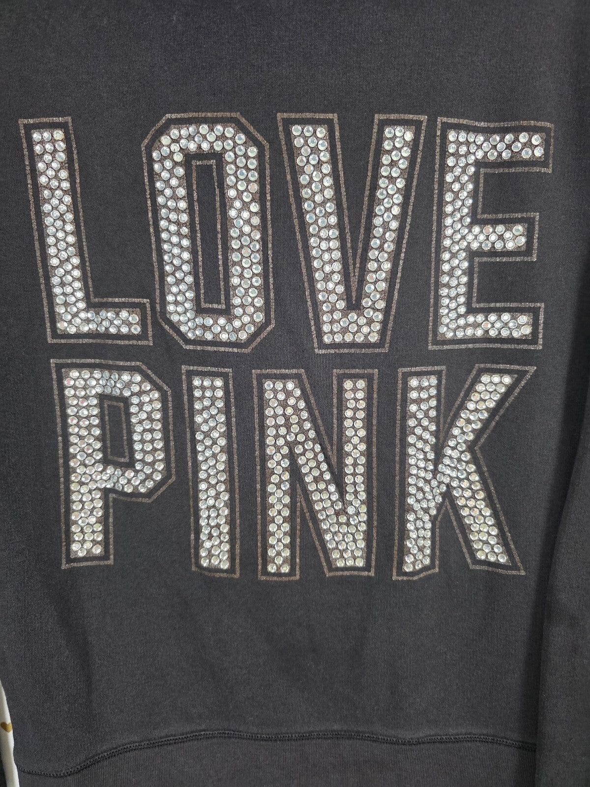 Victorias Secret Pink Bling Studded Full Zip Hoodie Jacket Black Small