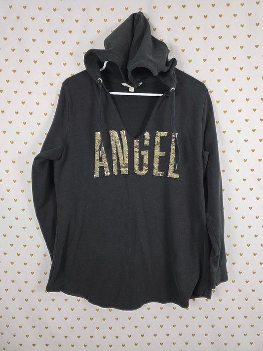 Victorias Secret ANGEL Bling Gold Sequin Pullover V neck Hoodie Sweater LARGE