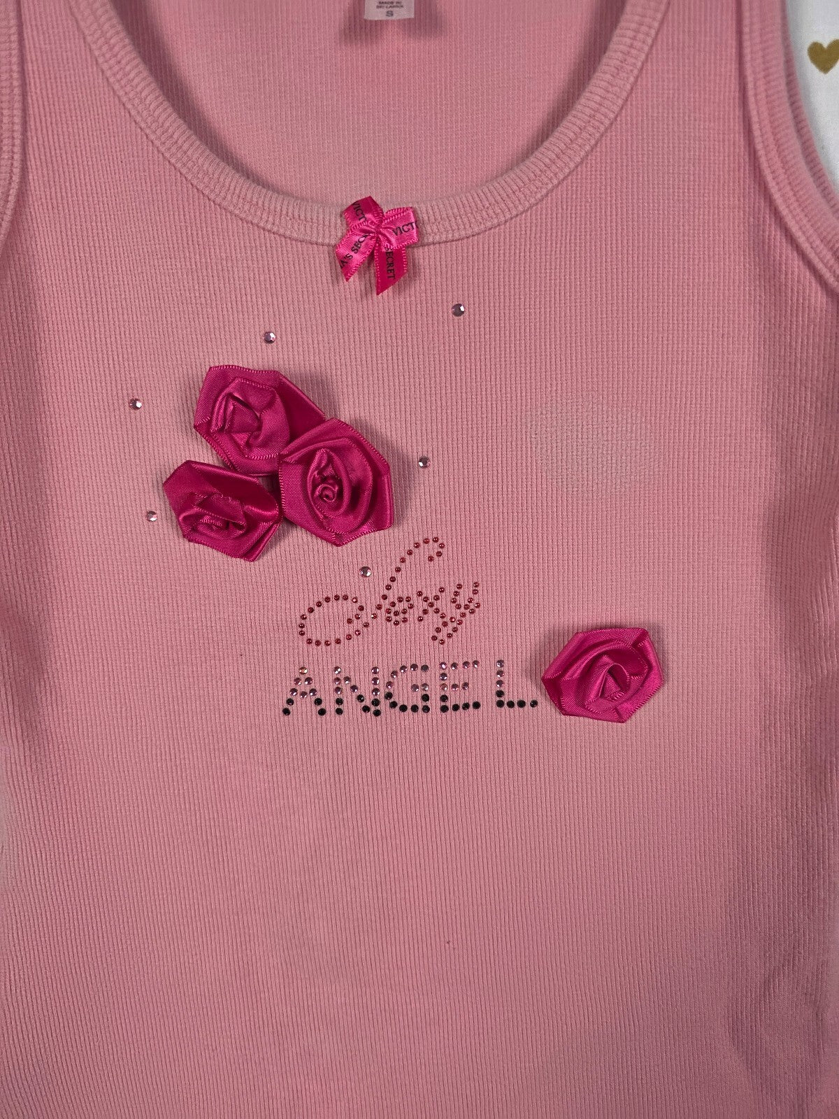 Vintage 2003 Victoria's Secret Sexy Angel Rhinestone Rose Tank Top S BLING