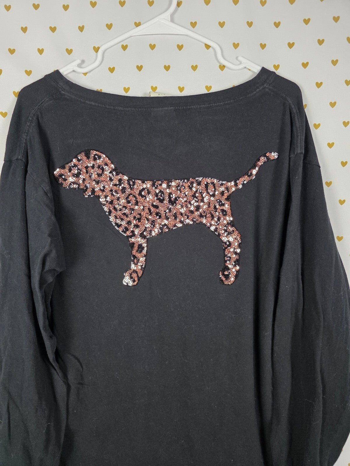 Victorias Secret PINK Leopard Cheetah Dog BLING sequined Long Sleeve Tee Large