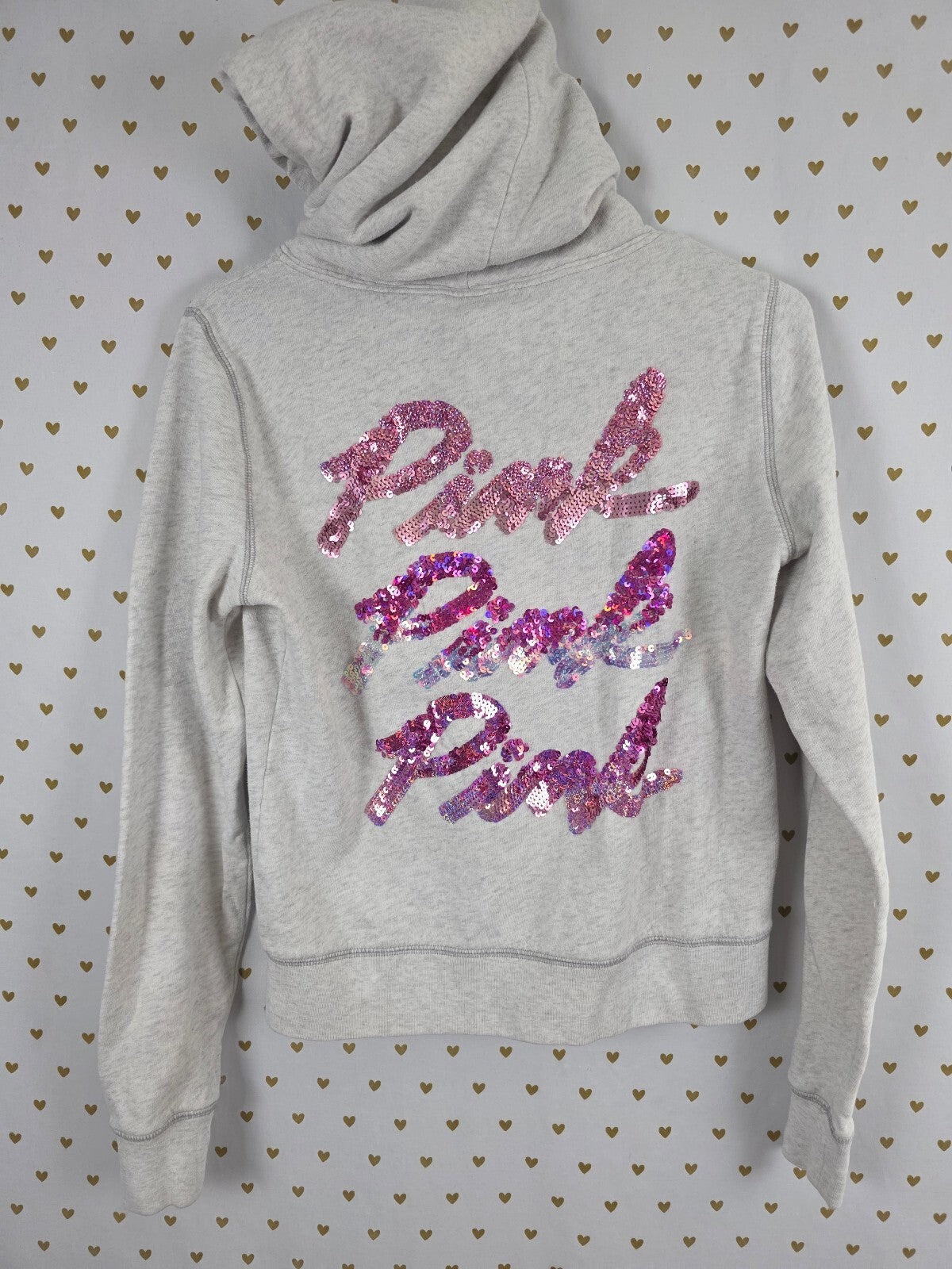 Victorias Secret Pink Gradient Sequined Bling Logo Full Zip Hoodie Jacket Medium