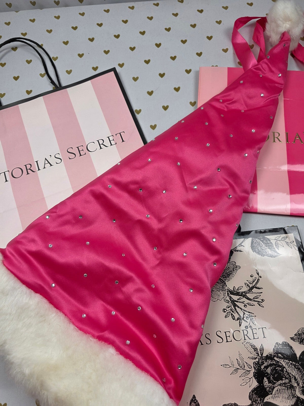 Victoria's Secret Sexy Little Things Santa Skirt Hat Bra 36D Pink BLING Set