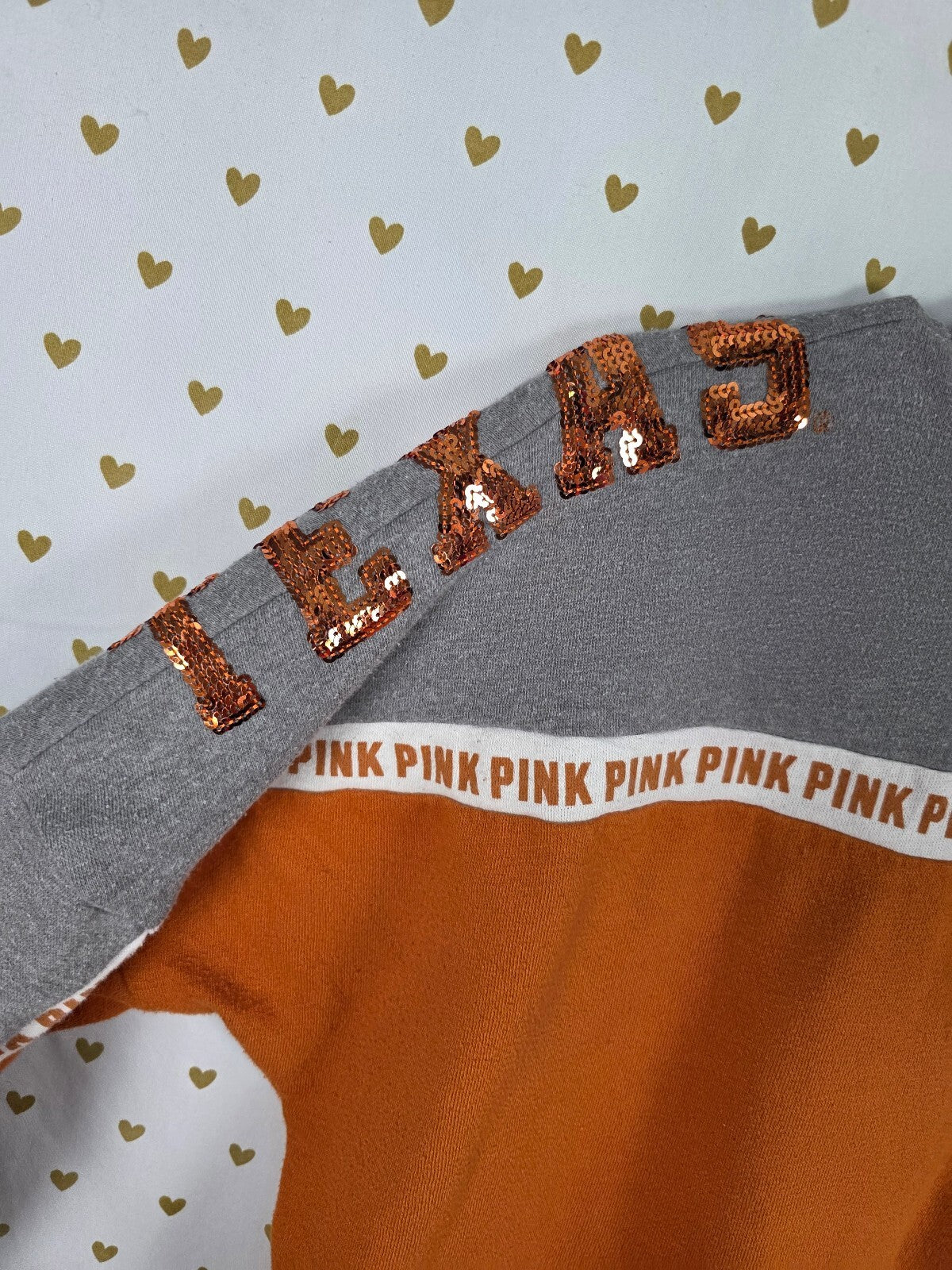 Victorias Secret Pink Texas Longhorns BLING Sequined Logo Sweater Shirt Medium