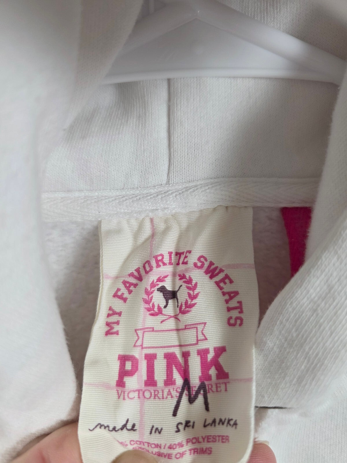 Victorias Secret Pink VINTAGE White University Full Zip Hoodie Jacket MEDIUM