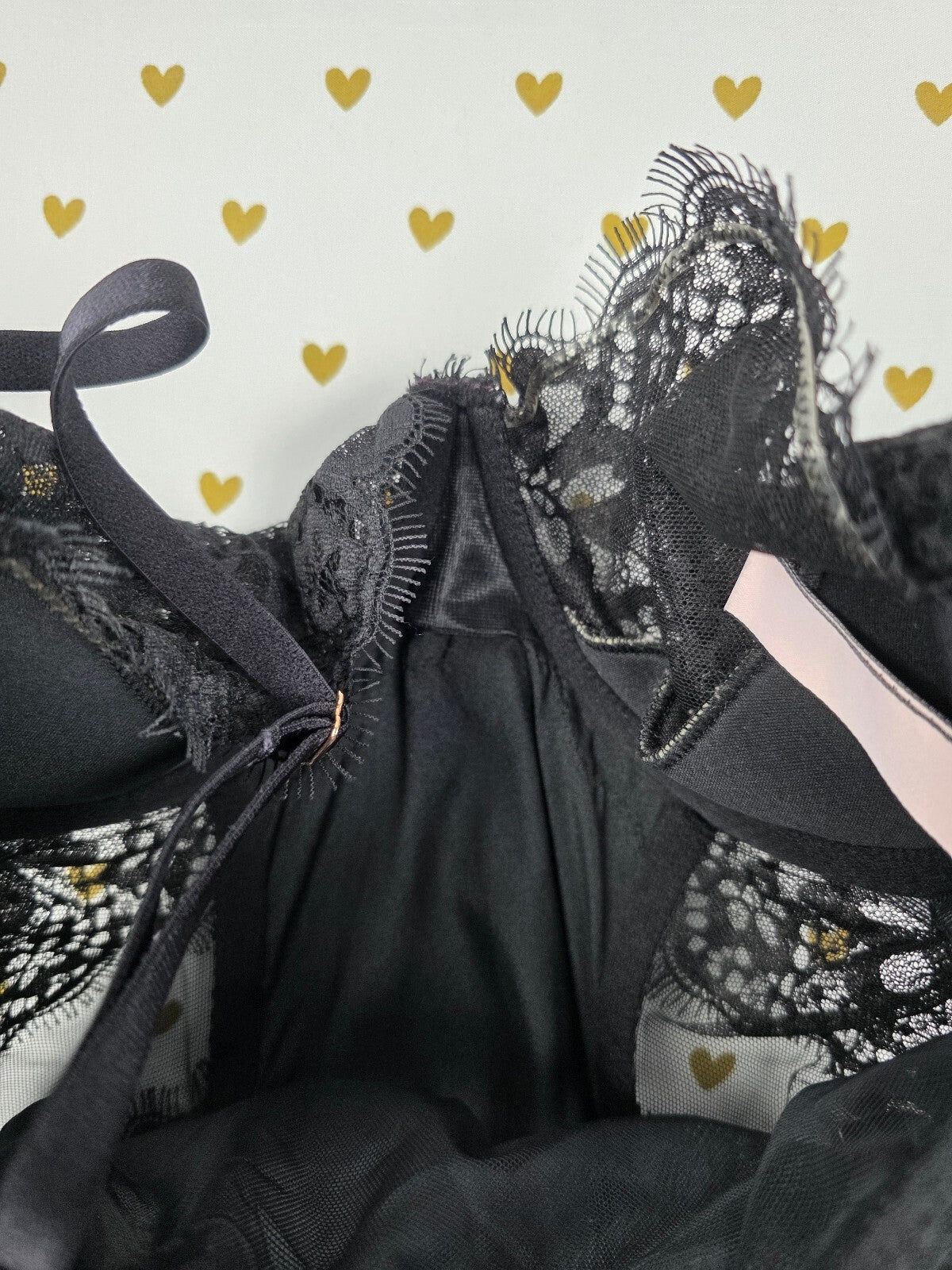 Victoria's Secret Black Lace Satin Bustier Corset Bodysuit 34C Sheer Lingerie