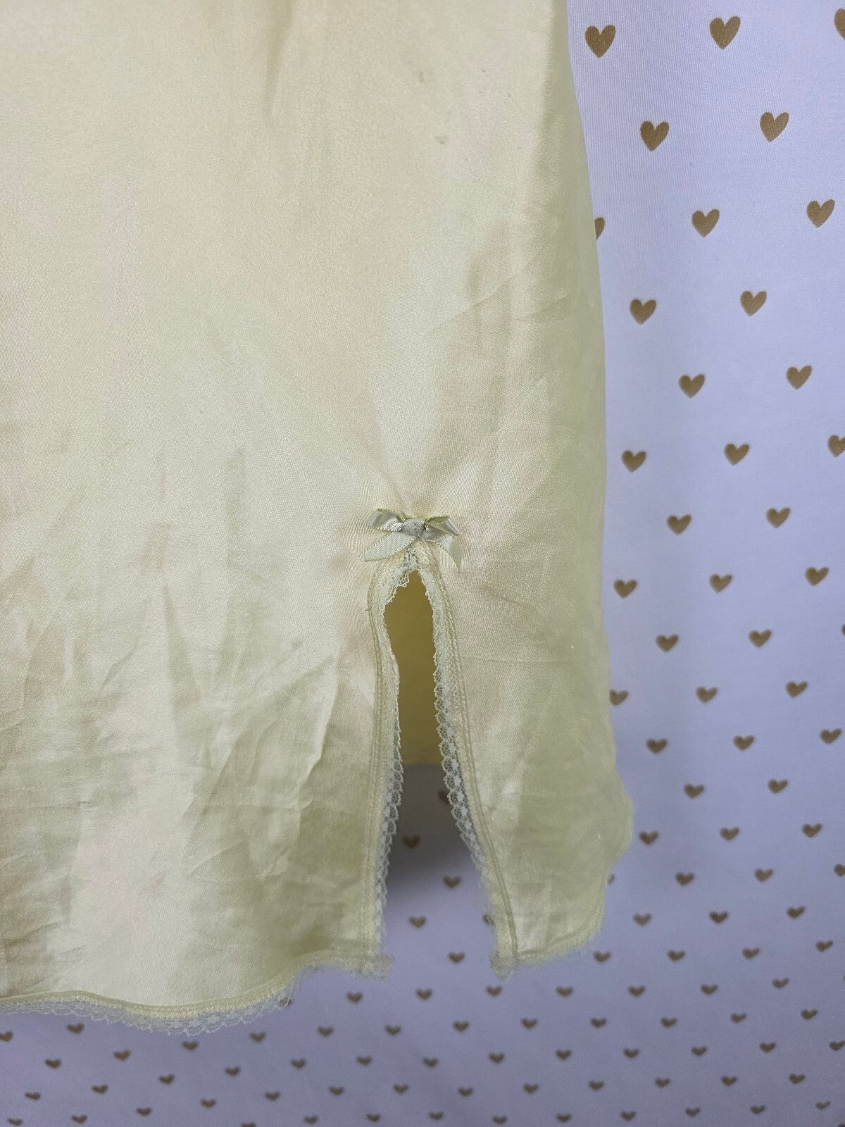 Victorias Secret Vintage Medium Yellow Lace Lined SLIP DRESS '05 Satin Silky