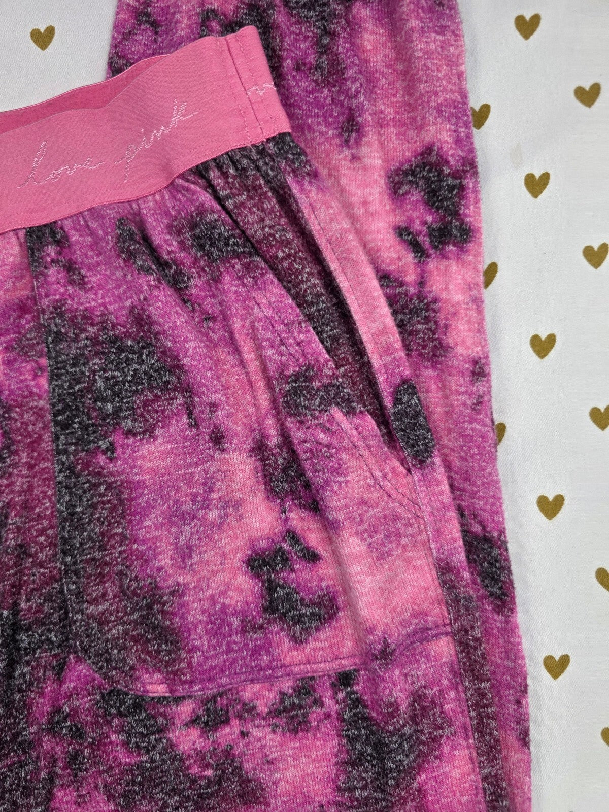 Victorias Secret Pink Stretch Tye Dye  Med Pocket Sleep Pants Pajama PJ Bottoms