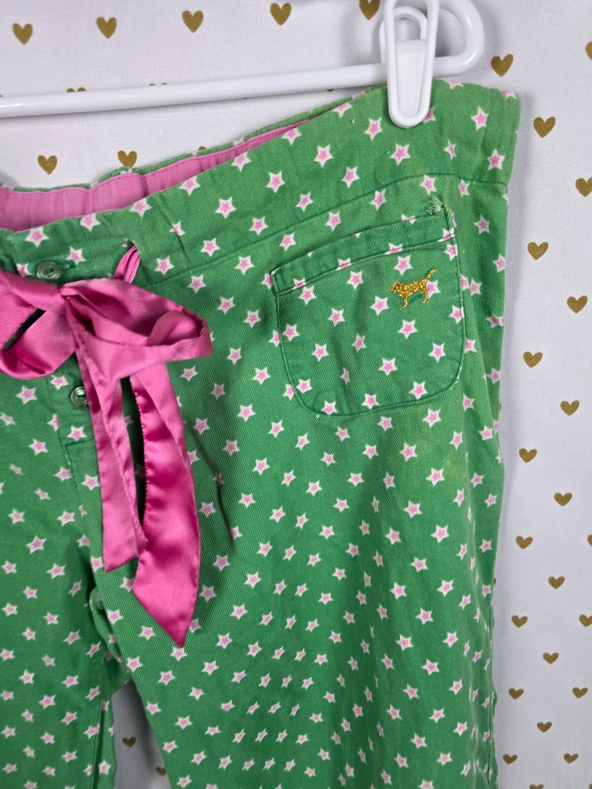 Victorias Secret Green Pink Medium Stars Sleep Pants Pajama PJ Bottoms