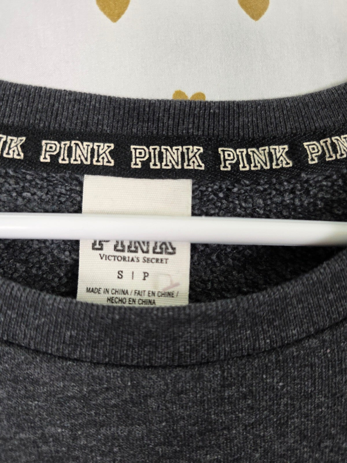Victorias Secret Pink Bling Geometric Gem Shoulder Crew Sweater Logo Small