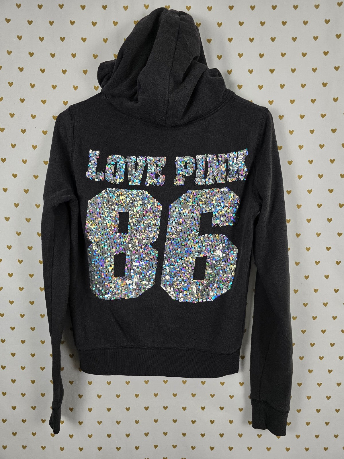 Victoria’s Secret PINK MEGA BLING Hoodie XS LOVE PINK 86 Sequin Full Zip Y2K