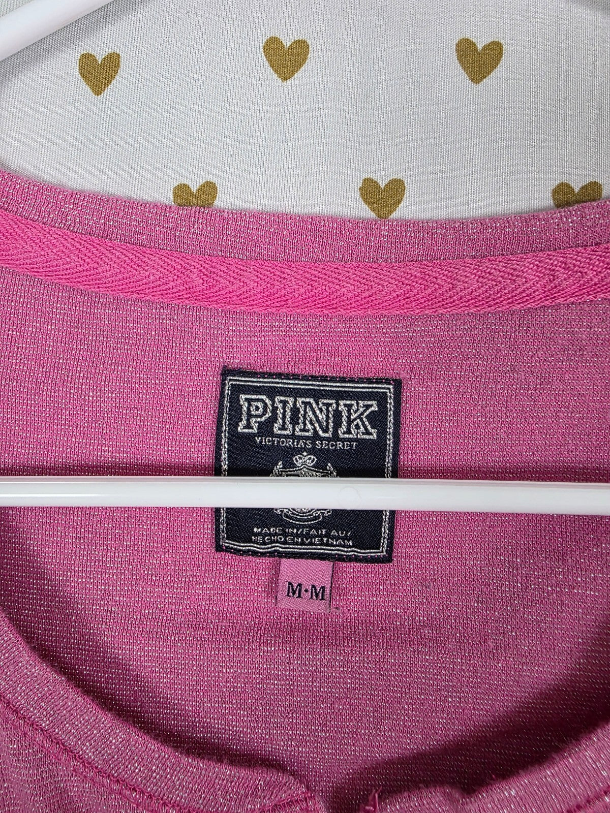Victorias Secret PINK Vintage long Sleeve Shimmer Logo Henley Y2k Bling