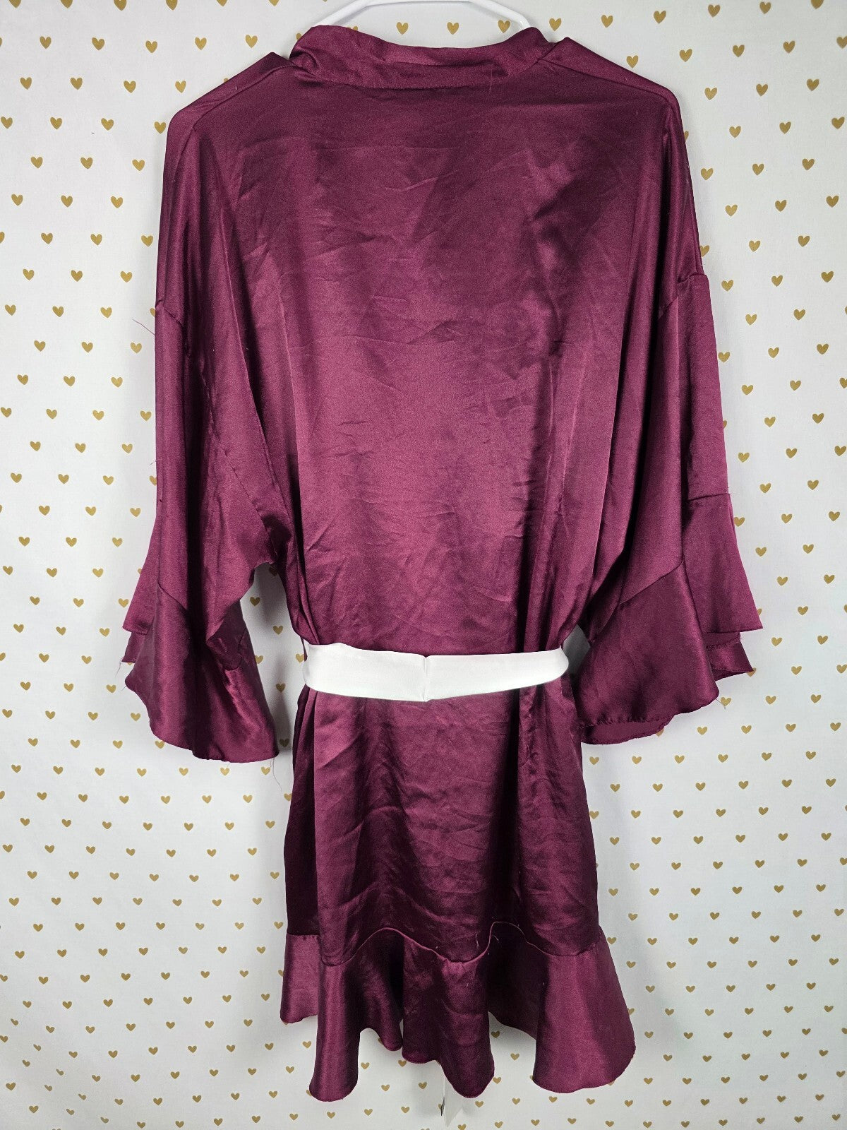 Victorias Secret Satin Silky Robe Purple Flutter Ruffled Medium Large