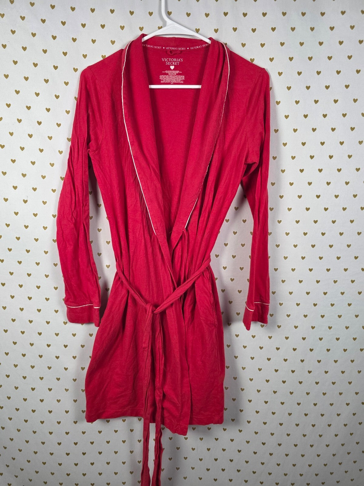 Victorias Secret Red 100% Cotton Vintage Robe Wrap Lounge Small