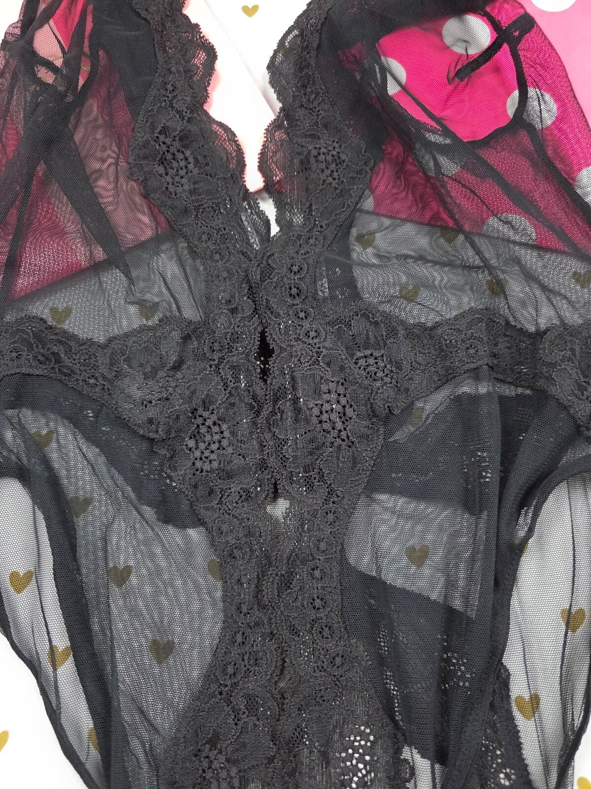 Victoria's Secret Black Lace Crotchless Teddy Bodysuit Garter Straps Lingerie