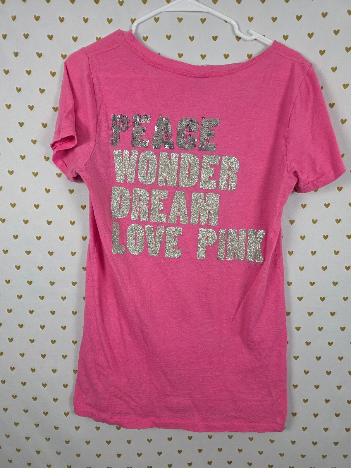 Vintage 2009 Victoria's Secret PINK Tee L Sequin Dog Bling V Neck Graphic