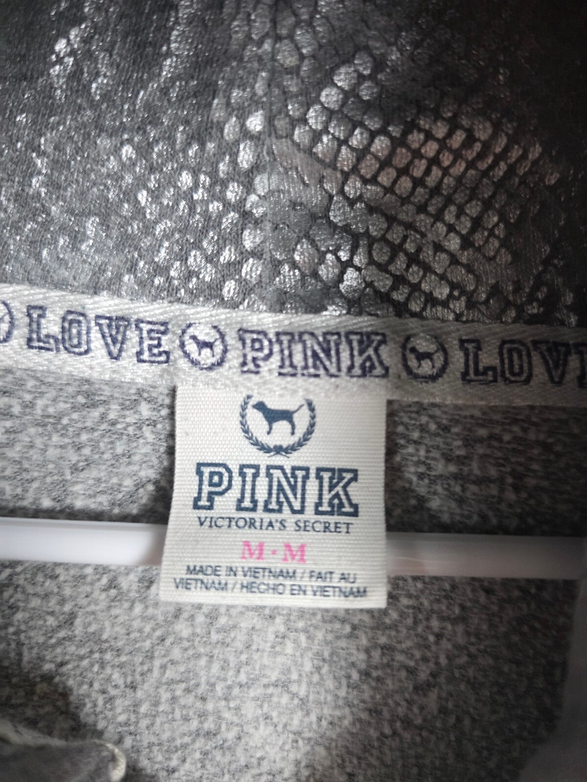 Victorias Secret Pink Bling animal Print Sequined Logo Full zip Hoodie jacket M