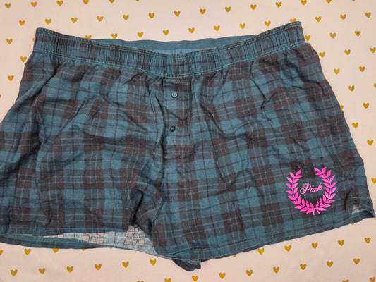 Victorias Secret PINK Plaid Crest XL   Sleep Shorts Boxers Pajama Bottoms