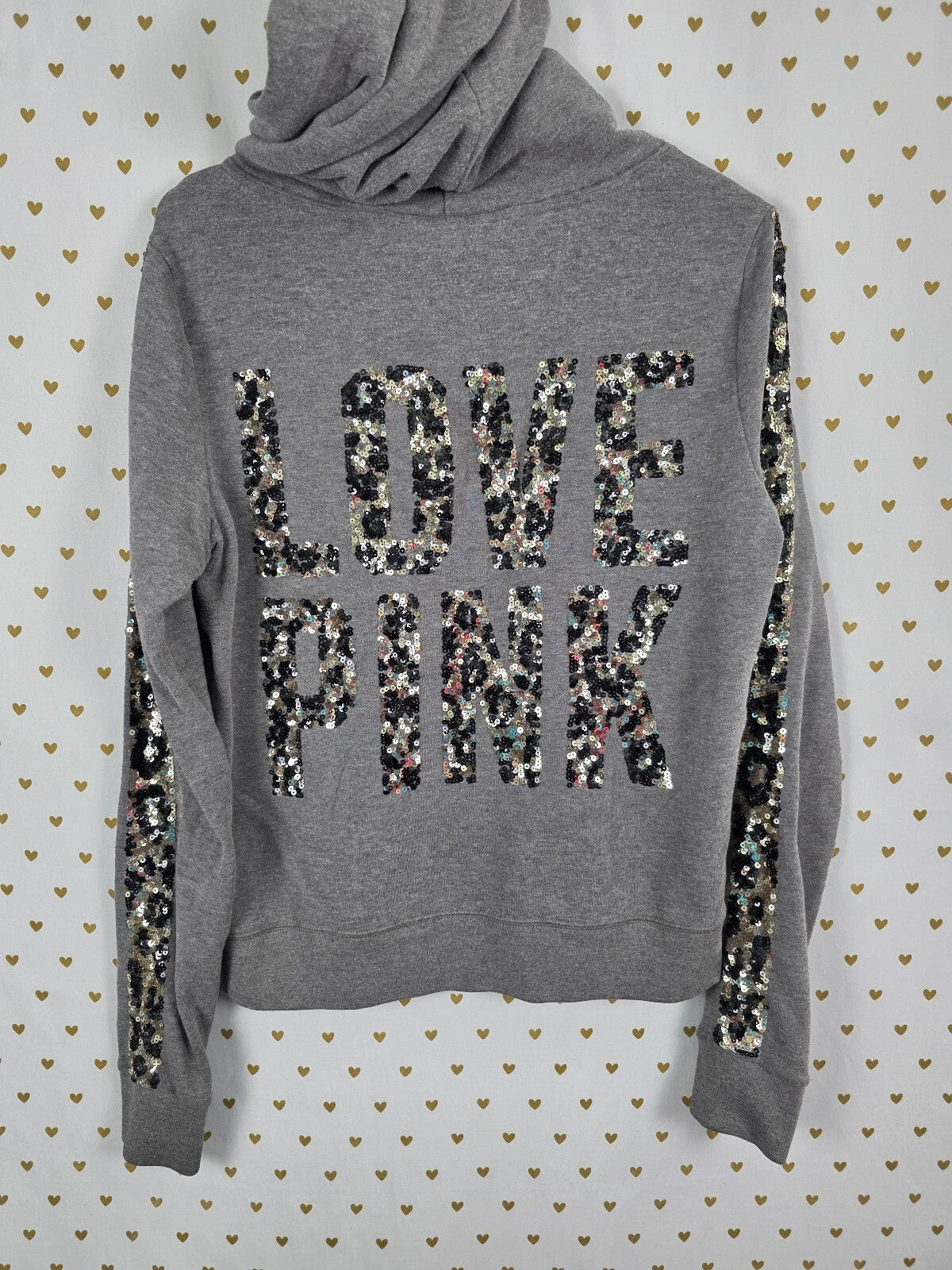 Victorias Secret Pink Leopard Cheetah BLING Sequined Medium Hoodie Jacket HTF