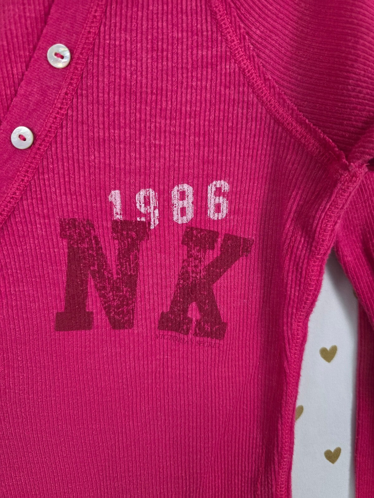 Victorias Secret PINK Button Front Henley Long Sleeve Phi Beta Pink MEDIUM