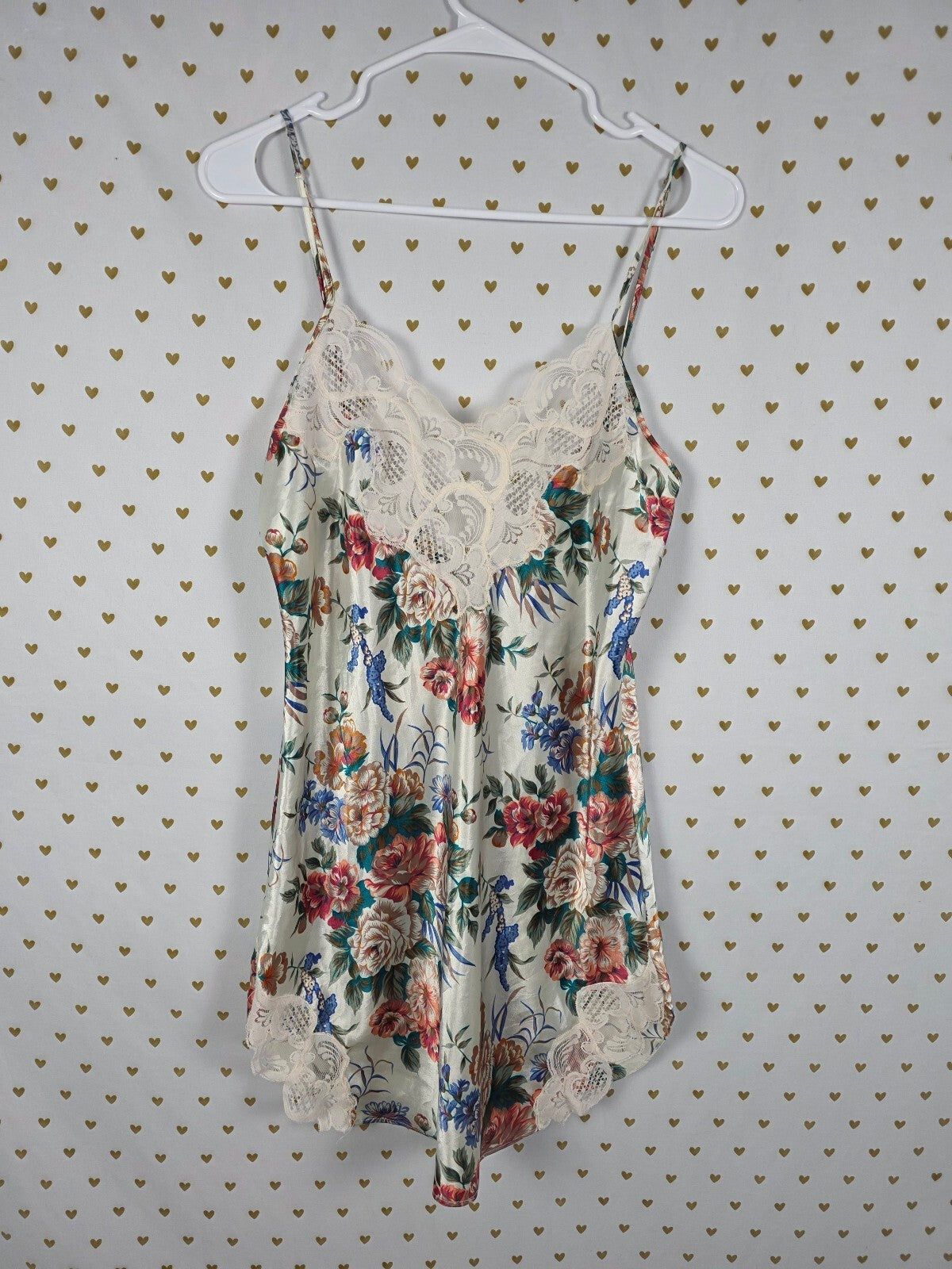 Victorias Secret Vintage Gold Label satin Floral Slip Dress Medium 90's Nightie