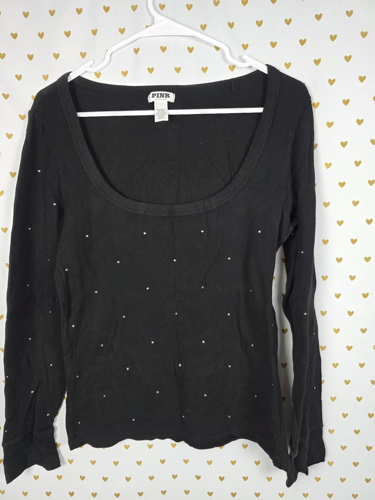 Victorias Secret PINK BLING Waffle Thermal Rhinestone Long Sleeve Shirt XL