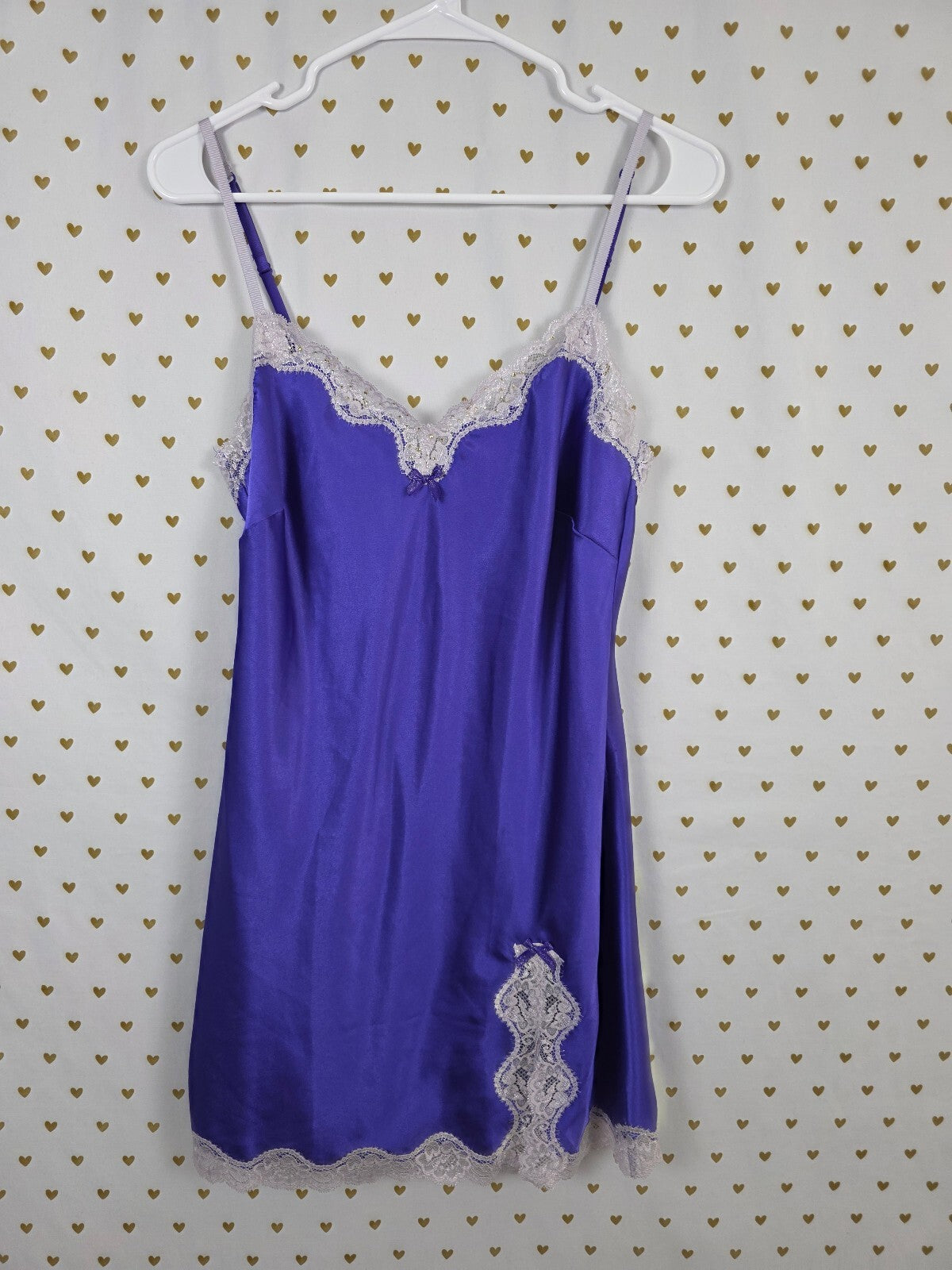 Victorias Secret Blue satin Bling Slip Dress Nightie Lingerie Small Enbellished