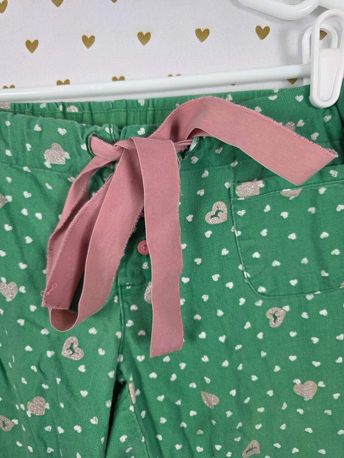 Vintage PINK Victoria's Secret Heart Print Lounge Sleep Pants Green Pink Logo XS